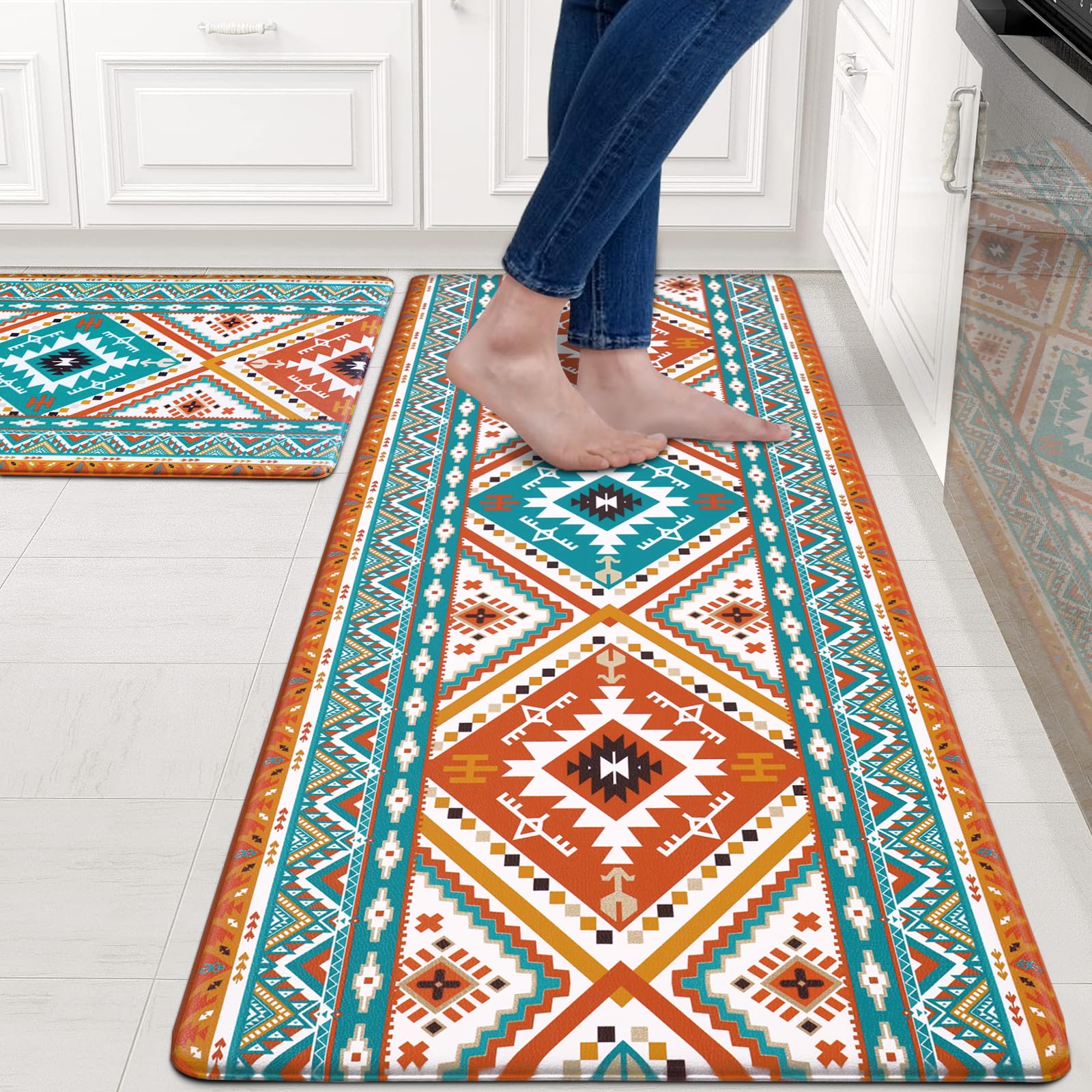 Boho Non-Slip Kitchen Mat Set (2-Piece)